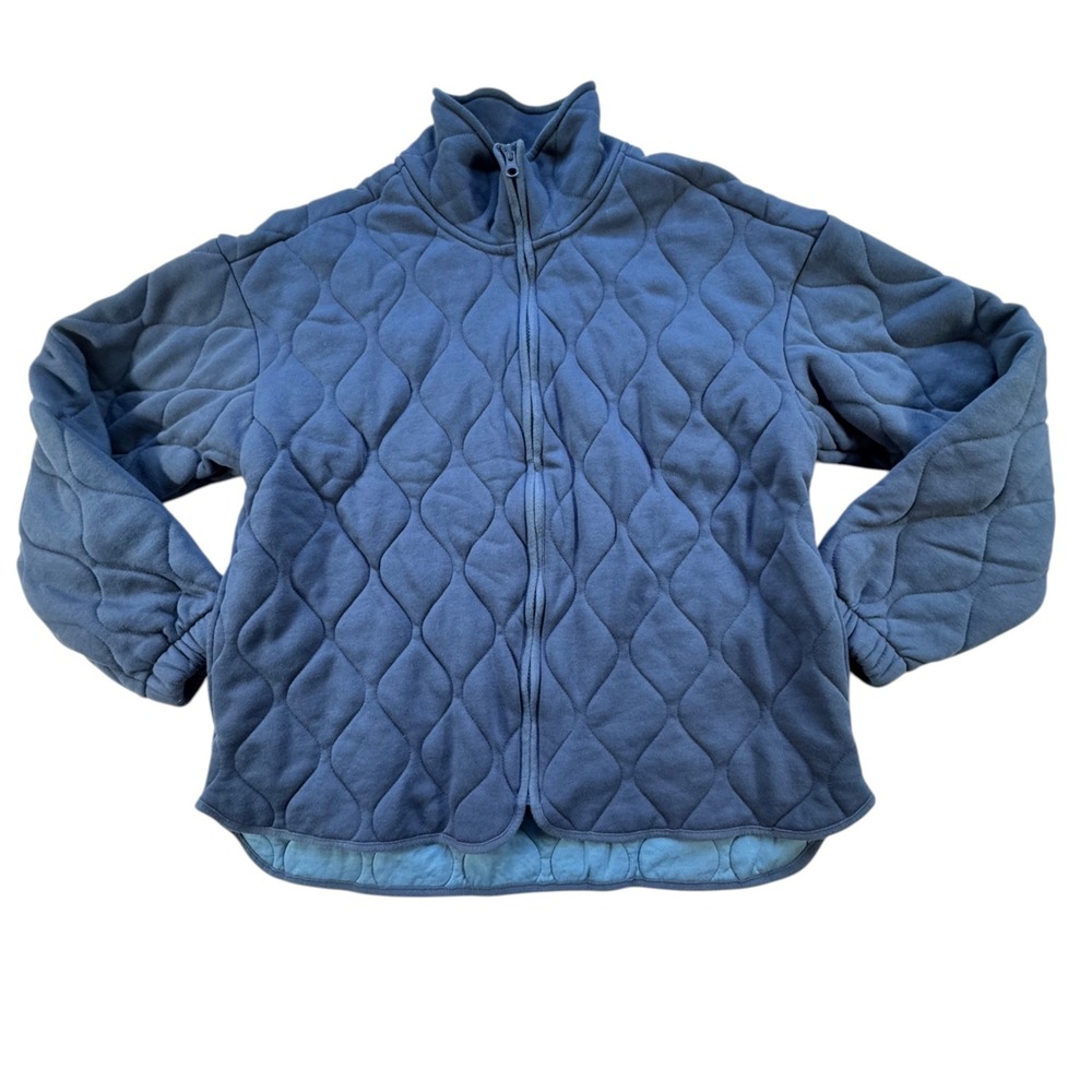 Lands End RainDefense Serious Sweats Quilted Full Zip Jacket Womens Medium Blue